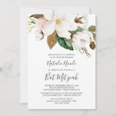 Invitation Élégant Magnolia | Bat mitzvah blanc et blanc (Devant)