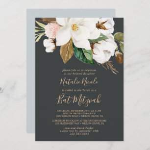 Invitation Élégant Magnolia   Bat mitzvah noir et blanc