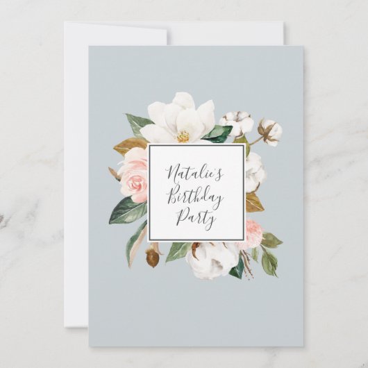 Invitation Élégant Magnolia | Black and White Birthday Party (Dos)