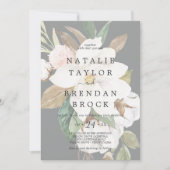 Invitation Élégant Magnolia | Black Faded Floral Mariage (Devant)