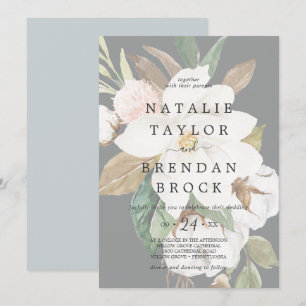 Invitation Élégant Magnolia Black Faded Floral Mariage