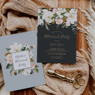 Invitation Élégant Magnolia   Black & White Retirement Party