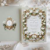 Invitation Elégant Magnolia blanc avec Faux Gold