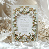 Invitation Elégant Magnolia blanc avec Faux Gold