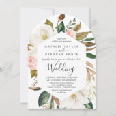 Invitation Élégant Magnolia Blanc Blush Mariage Arc Floral (Devant)