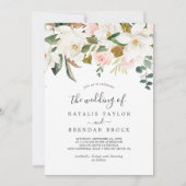 Invitation Élégant Magnolia | Blanc et Blush le Mariage de (Devant)