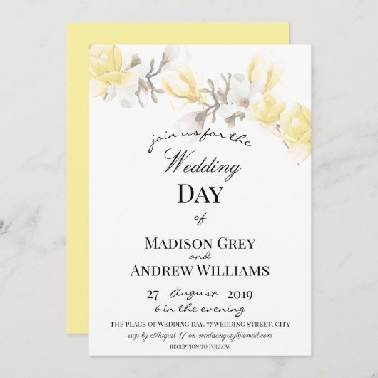 Invitation Élégant Magnolia Blossom Mariage (Devant / Derrière)
