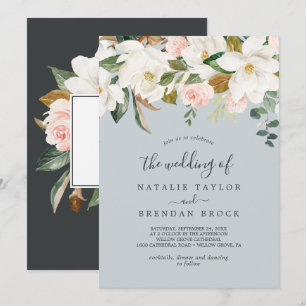 Invitation Élégant Magnolia Blue Grey Le Mariage de