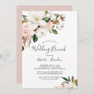 Invitation Élégant Magnolia   Brunch Mariage blanc et blanc