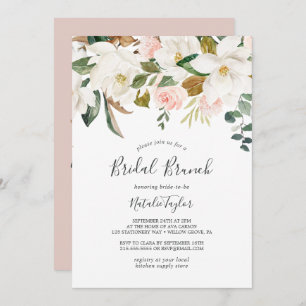 Invitation Élégant Magnolia   Brunch nuptial blanc et blanc