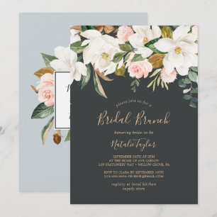 Invitation Élégant Magnolia Brunch nuptial noir et blanc