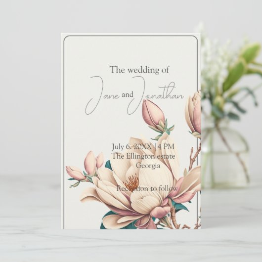 Invitation Élégant magnolia chic (Debout devant)