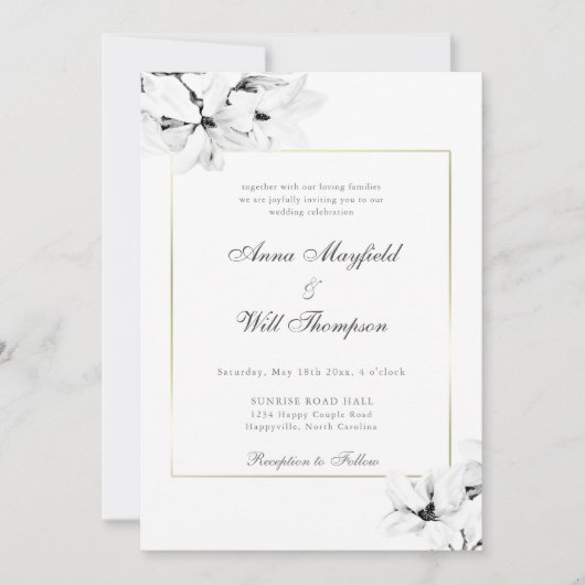 Invitation Élégant Magnolia Classique Mariage de cadre Or Mod (Devant)