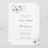 Invitation Élégant Magnolia Classique Mariage de cadre Or Mod (Devant / Derrière)