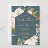 Invitation Élégant Magnolia Dîner de répétition Turquoise et (Devant)