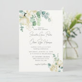 Invitation Elegant Magnolia Eucalyptus Mariage Détail et (Debout devant)