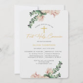 Invitation Élégant Magnolia Floral Blush première communion (Devant)