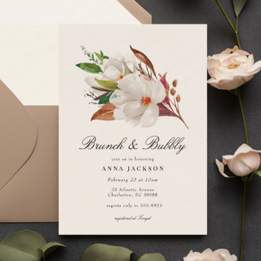 Invitation Elégant Magnolia Floral Bridal Brunch Douche