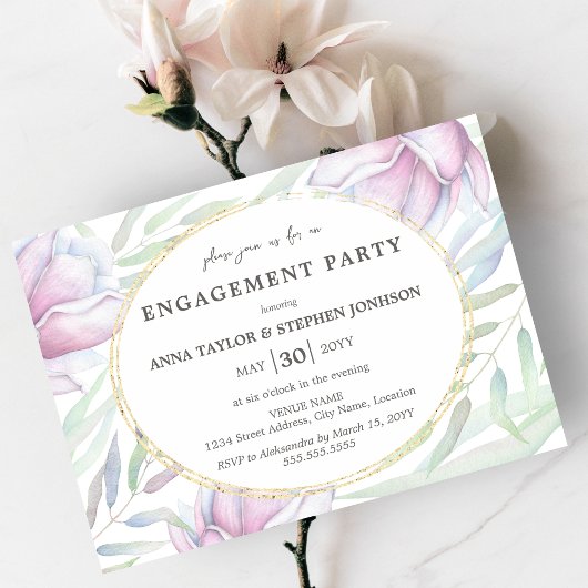 Invitation Élégant Magnolia Floral Engagement Party