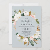 Invitation Élégant Magnolia | Mariage avant et arrière gris b (Devant)
