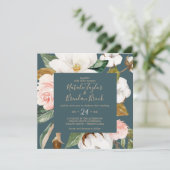 Invitation Élégant Magnolia | Mariage Carré Turquoise et blan (Debout devant)