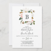 Invitation Élégant Magnolia | Mariage de monogramme blanc et (Devant)