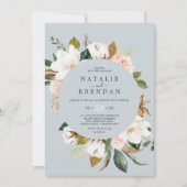Invitation Élégant Magnolia | Mariage Décontracté gris bleu (Devant)