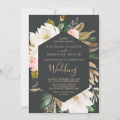 Invitation Élégant Magnolia | Mariage noir et blanc (Devant)