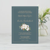 Invitation Élégant Magnolia | Mariage officiel Turquoise et b (Debout devant)