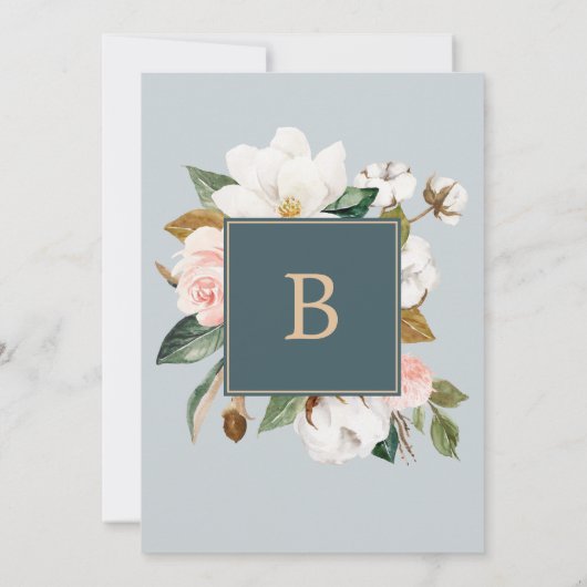 Invitation Élégant Magnolia | Mariage Turquoise de nom d'invi (Dos)