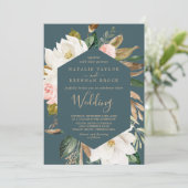 Invitation Élégant Magnolia | Mariage Turquoise et blanc (Debout devant)