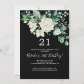 Invitation Élégant Magnolia | Noir et Blanc 21e anniversaire (Devant)