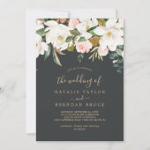 Invitation Élégant Magnolia | Noir et blanc Le Mariage de (Devant)