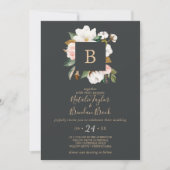 Invitation Élégant Magnolia | Noir tout en un Mariage (Devant)