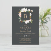 Invitation Élégant Magnolia | Noir tout en un Mariage (Debout devant)