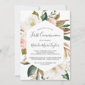 Invitation Élégant Magnolia | Première communion blanche et b (Devant)