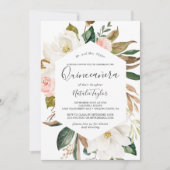 Invitation Élégant Magnolia | Quinceañera blanc et blanc (Devant)