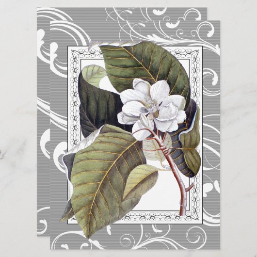 Invitation Elégant Magnolia Sud Belle Mariage (Devant / Derrière)
