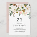 Invitation Élégant Magnolia | White and Blush 21st Birthday<br><div class="desc">Cette élégante invitation magnolia blanche et rousse de 21ème anniversaire est parfaite pour un événement moderne classe. La décoration florale douce est composée de pivoines roses vertes et aquarelles, de magnifiques fleurs de magnolia blanches et de coton avec de l'or et des feuilles verts dans un agencement luxueux. Personnalisez le...</div>