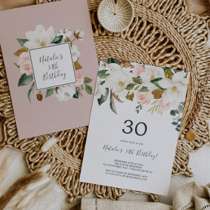 Invitation Élégant Magnolia White and Blush 30th Birthday