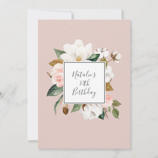 Invitation Élégant Magnolia | White and Blush 30th Birthday (Dos)