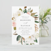 Invitation Elégant Magnolias blanc et Mariage floral (Debout devant)