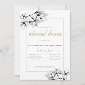 Invitation Élégant Magnolias élégant Dîner de répétition d'or (Devant)