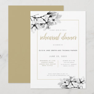 Invitation Élégant Magnolias élégant Dîner de répétition d'or