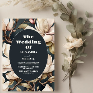 Invitation Elégant Magnolias rose et verdure