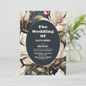 Invitation Elégant Magnolias rose et verdure (Debout devant)