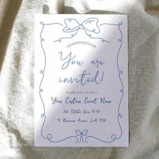 Invitation Elégant Main Drawn Bows Blue Business Event Gala