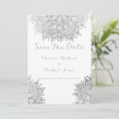 Invitation Elégant mandala floral argent blanc Enregistrer la (Debout devant)