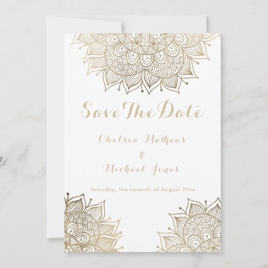 Invitation Elégant mandala floral or blanc Enregistrer la dat (Devant)