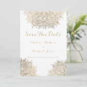 Invitation Elégant mandala floral or blanc Enregistrer la dat (Debout devant)